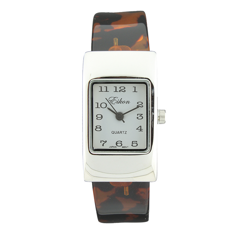 Rectangle Plain Face Hard Plastic Cuff Watch(Turtle shell)