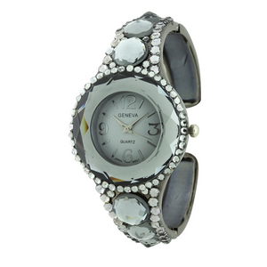 GLITTER CRYSTAL STONES ROUND FACE CUFF WATCH COLLECTION.