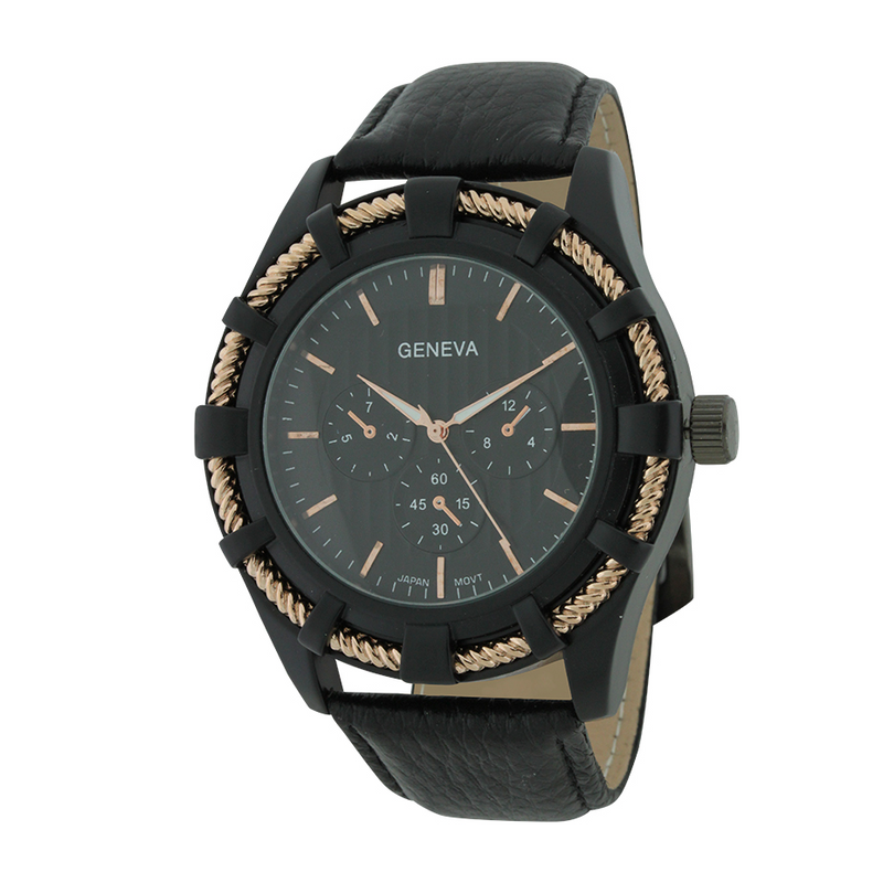 Metal Rope Dial. Round Face With 3 Mini Eyes, Genuine Leather Band.