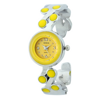 SMALL ROUND FACE CUFF WATCH WITH DOTS SOLID COLOR ON BAND.