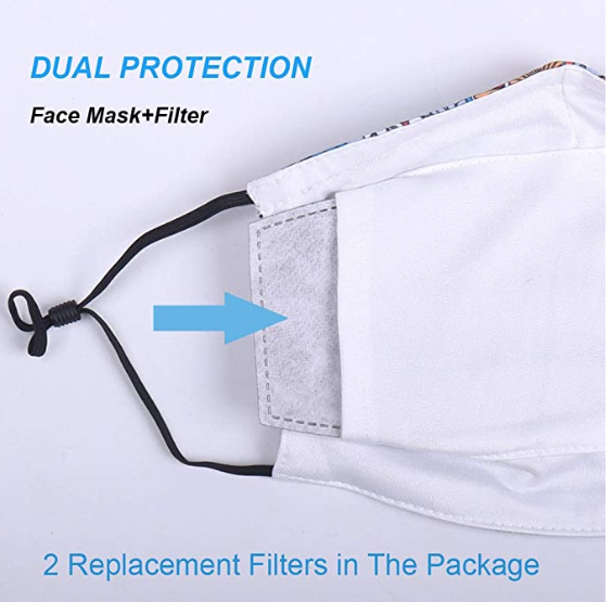 Reusable Washable Cotton Face Mask with Two Filters