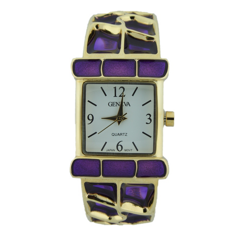 MULTI ENAMEL BANGLE CUFF WATCH(Gold Face）