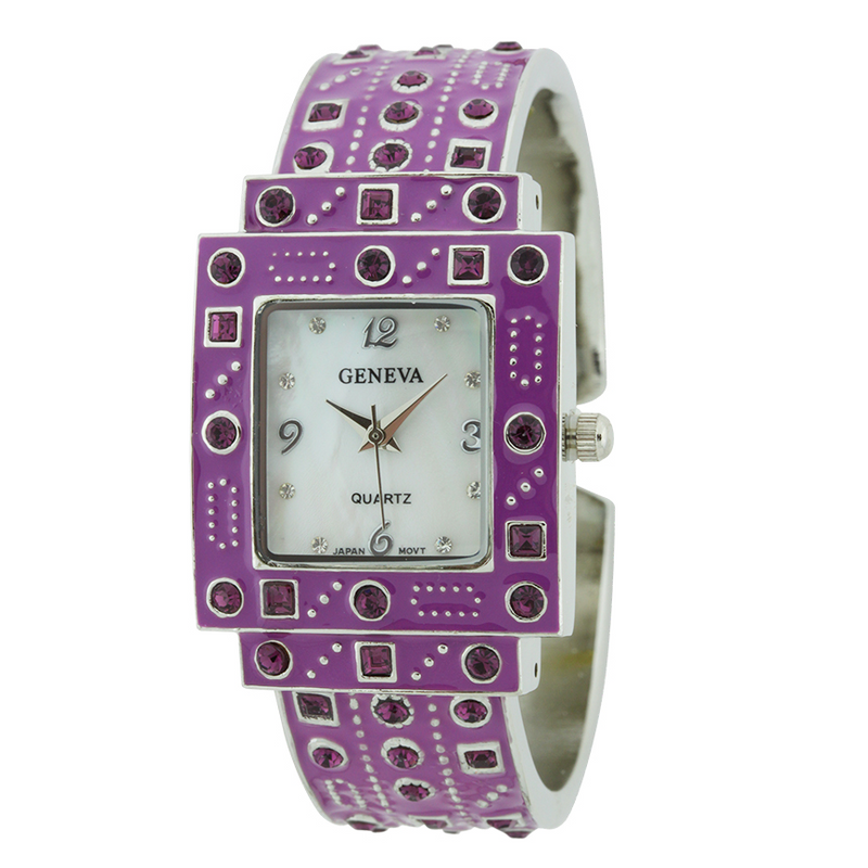 CRYSTAL/ENAMEL MATRIX CUFF WATCH