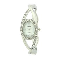 Oval Face Cuff Watch With Stones On Dial.