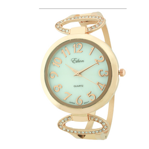 Round Face Cuff Watch With Mother Of Pearl Face