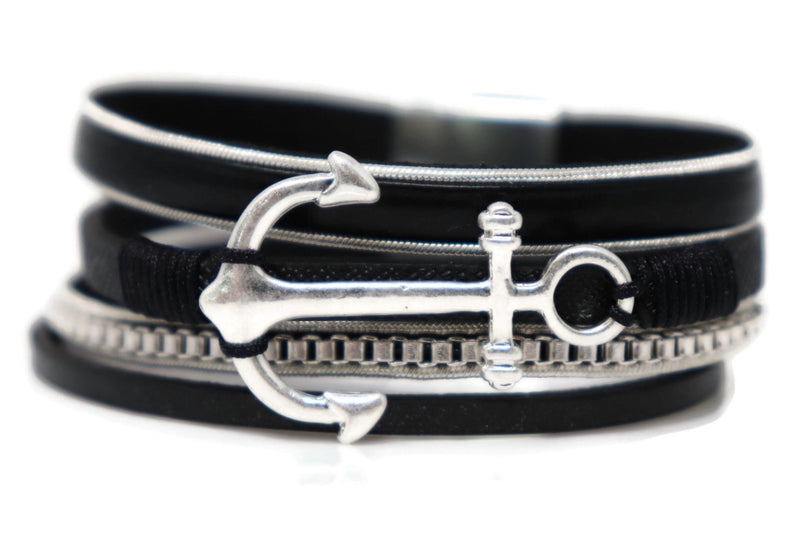 Leather Fashion Anchor Charm Bracelets with Magnetic Clasp.