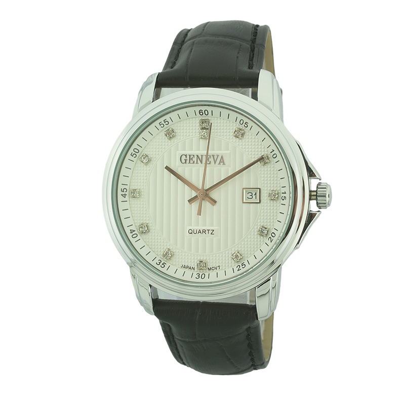 Round Face Genuine Leather Watch, 20M Water Resistant