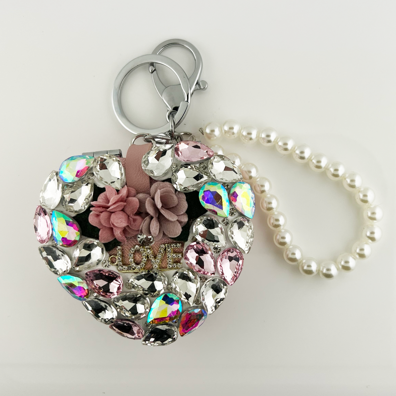 "heart" shape crystal mirror key chain