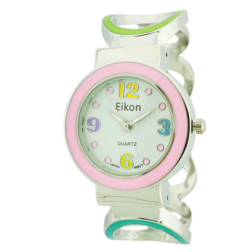 Colorful Round Face Cuff Watch