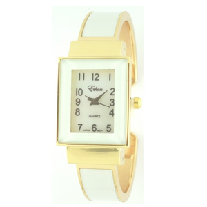 RECTANGLE GLOSSY COAT CUFF WATCH(Gold Face)