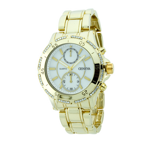 ROUND FACE LADY METAL LINK WATCH