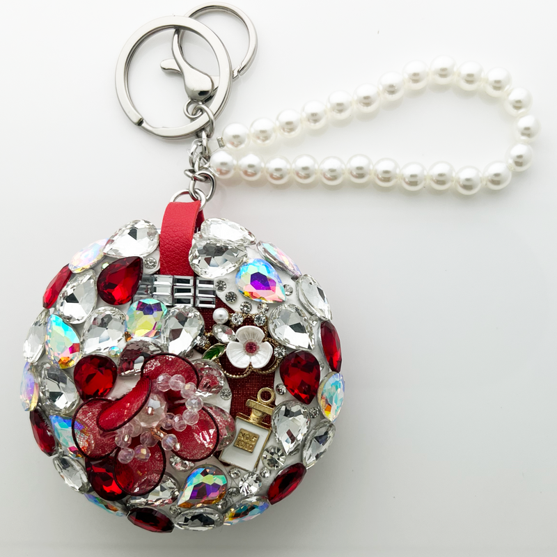 Circle Crystal Mirror flower Key Chain