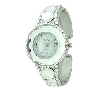 GLITTER CRYSTAL STONES ROUND FACE CUFF WATCH COLLECTION.