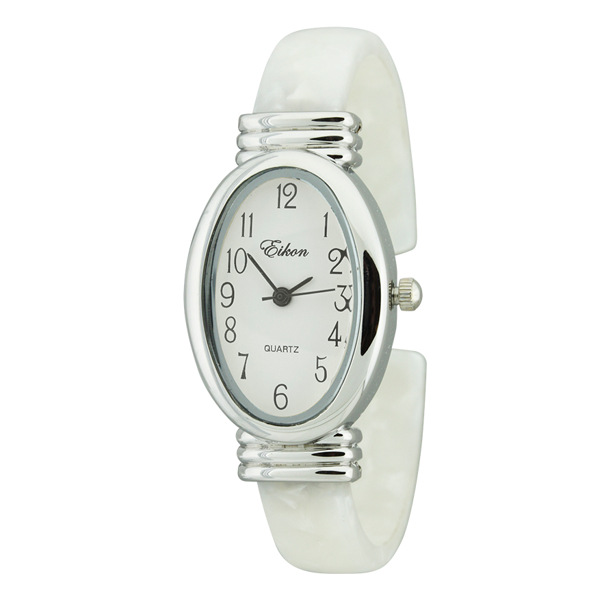 MEDIUM SIZE OVAL FACE CUFF WATCH(Silver Face)