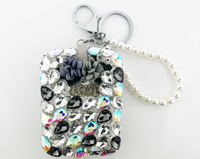 Rectangle Flower Crystal mirror key chain