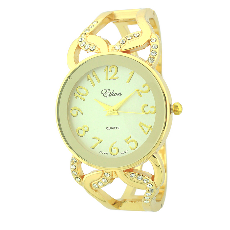 Round Face Arabic Cuff Watch And Stones