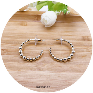 C.Z Rhodium Plated Crystal Bead Hoop Earring--style 1 (4 sizes)