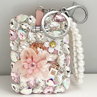 Rectangle Crystal Mirror Key Chain with flowers
