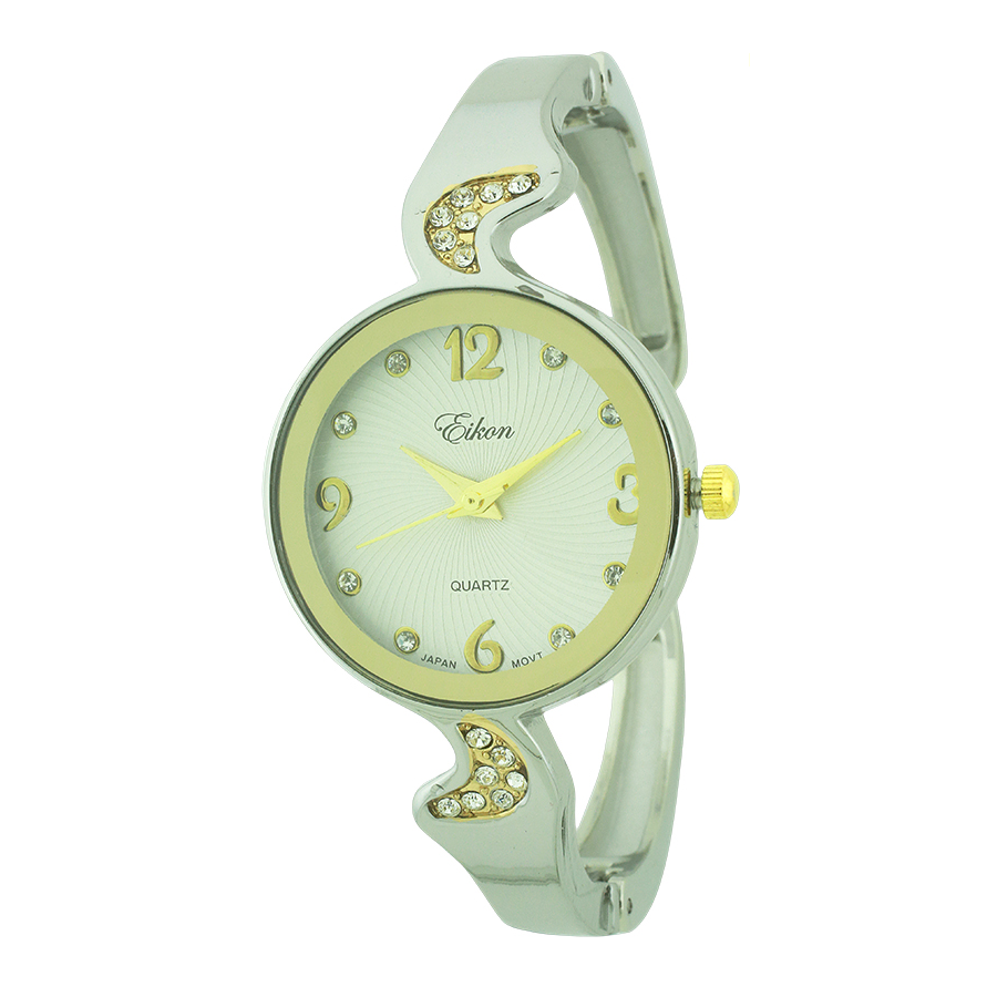 Round Face Arabic & Dots Curve Cuff Watch.