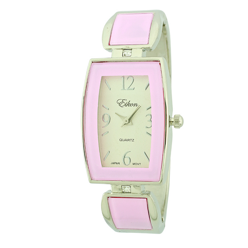 Tonneau Face Arabic & Stick Cuff Watch With Solid Color.