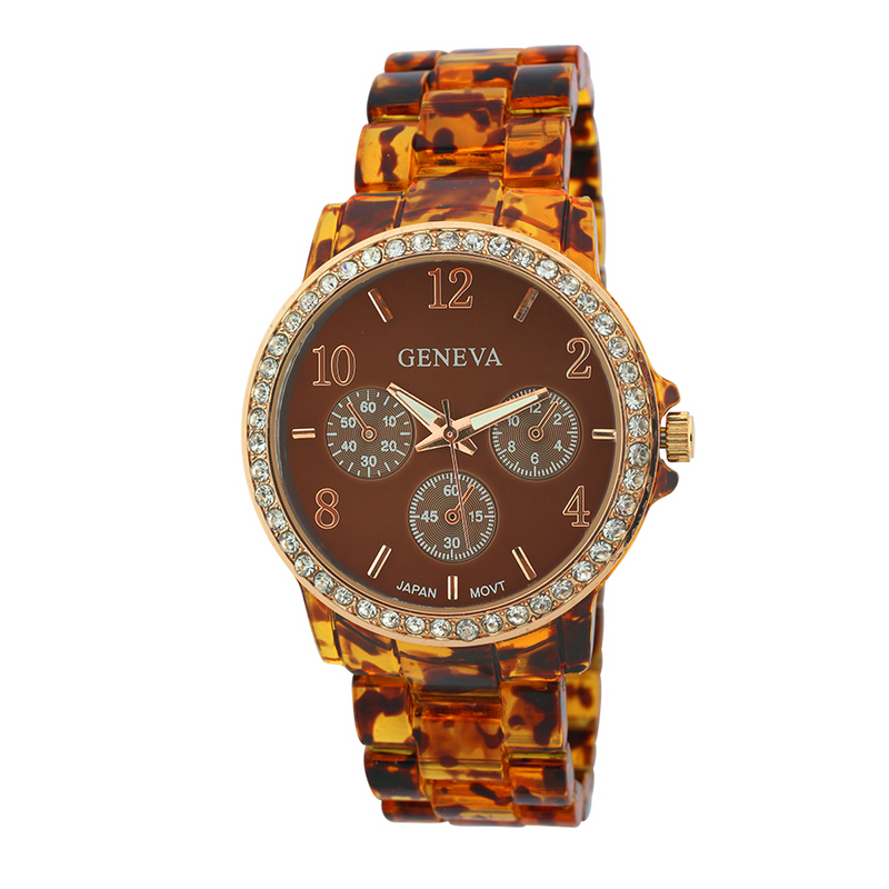 Round Face with Stones Plastic Link Watch (TTS)