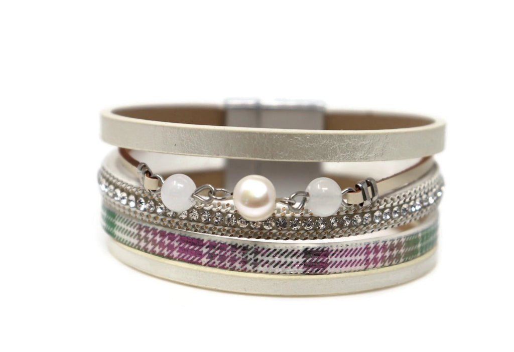 Crystal Strap Pearl leather Fashion Necklace with Magnetic Clasp