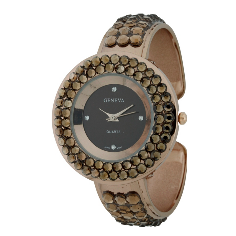 GLITTER CRYSTAL STONES ROUND FACE CUFF WATCH COLLECTION