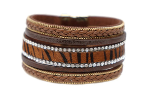 Animal Print Crystal strap Leather Magnetic Clasp Bracelet