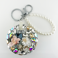 Circle Flower Crystal Mirror key chain