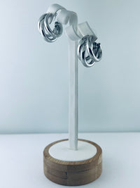 C.Z Rhodium Plated Crystal C Hoop Earring (Three Sizes Choices）