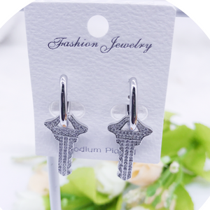 "Key" C.Z Rhodium Plated Crystal Earring