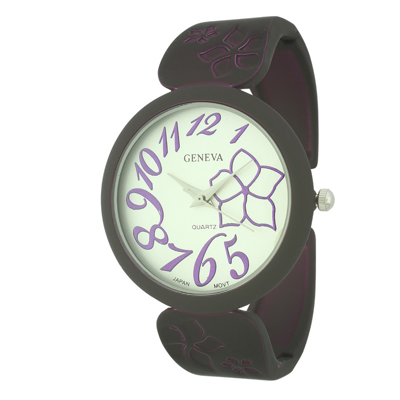 Round Face Matte Finish Cuff Watch With Flower Print