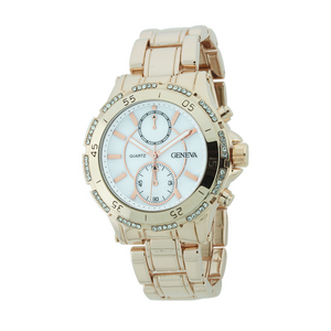 ROUND FACE LADY METAL LINK WATCH