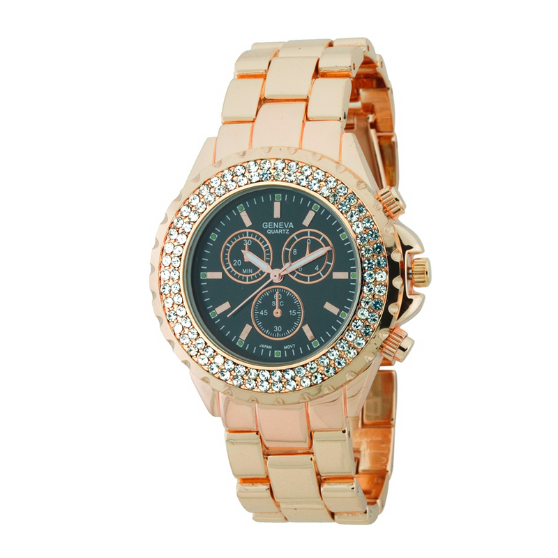 DOUBLE ROUND OF STONES SPORT METAL LINK WATCH