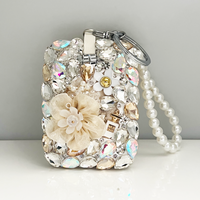 Rectangle Crystal Mirror Key Chain with flowers