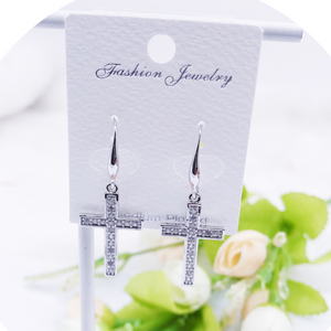 "Cross" C.Z Rhodium Plated Crystal Earring