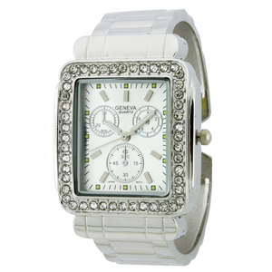 ROUND FACE FASHION CUFF WATCH WITH STONE