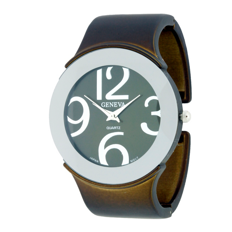 MATTE FINISH BAND.LADY ROUND FACE WITH BIG NUMBER CUFF WATCH