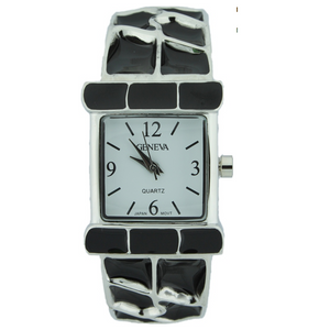 MULTI ENAMEL BANGLE CUFF WATCH(Silver Face)