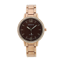 Lady Small Link Round Face Watches with Stones on Dial