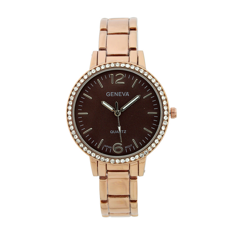 Lady Small Link Round Face Watches with Stones on Dial
