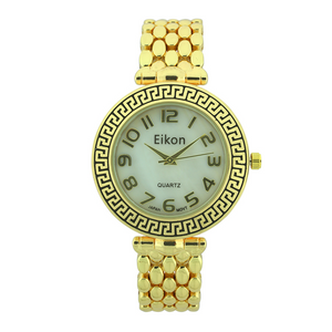Round Face Maze Pattern, Mother Of Pearl Inner Dial Link Watch.