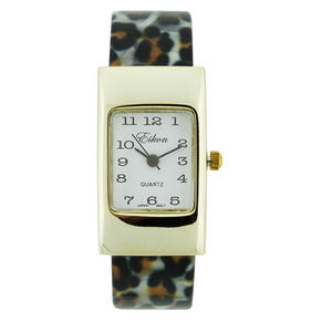 Rectangle Plain Face Hard Plastic Cuff Watch(Leopard Print）