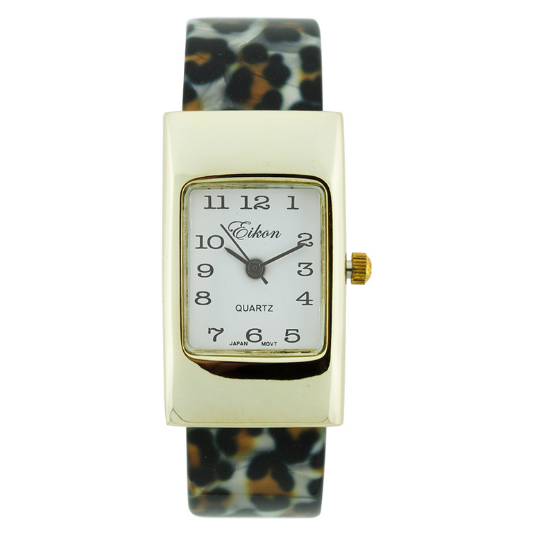 Rectangle Plain Face Hard Plastic Cuff Watch(Leopard Print）
