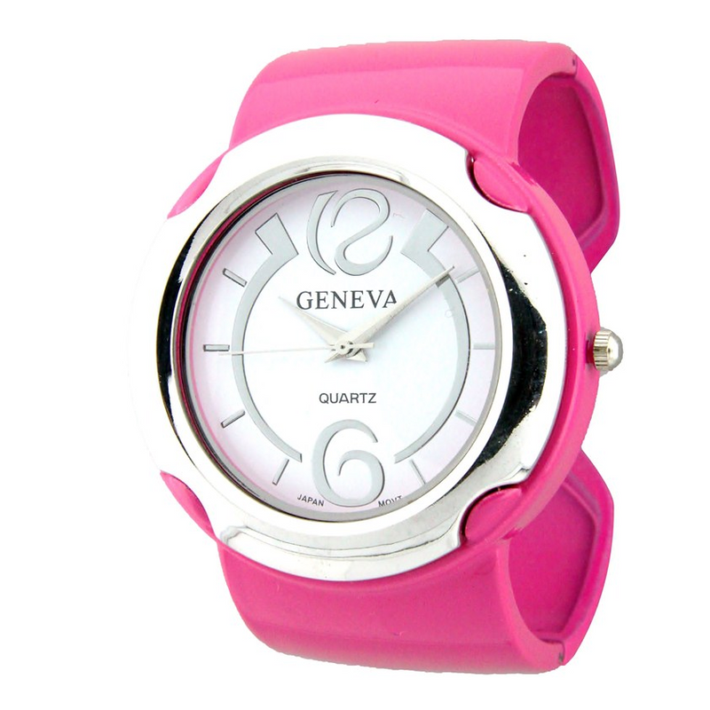 CANDY COLORFUL SHINING BAND BIG ROUND FACE FASHION CUFF WATCH