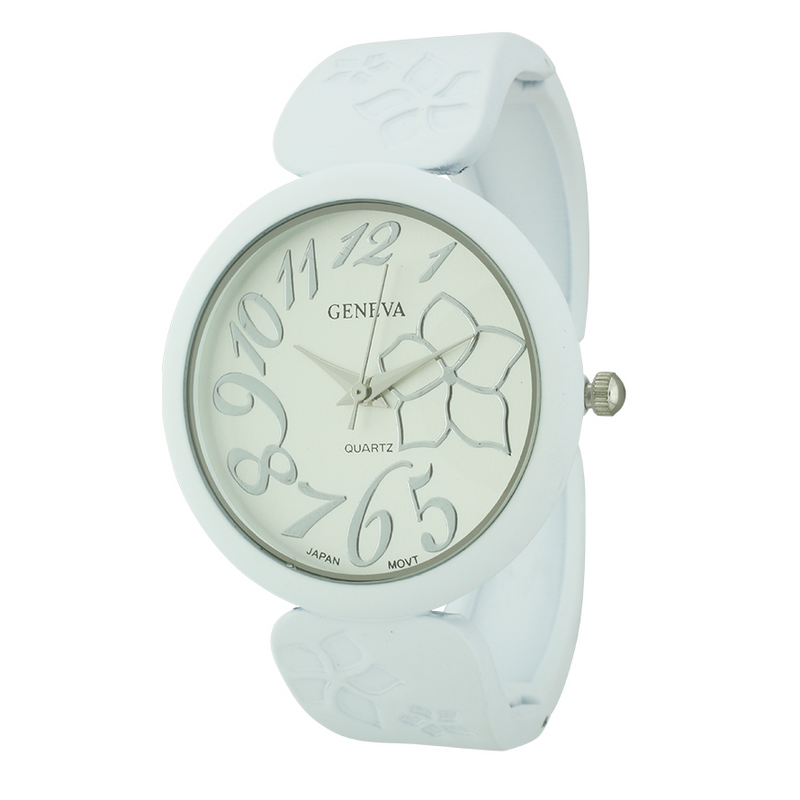 Round Face Matte Finish Cuff Watch With Flower Print