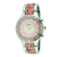 Round Face Arabic Link Watch With Flower Print(Silver)