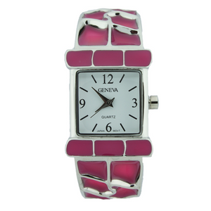 MULTI ENAMEL BANGLE CUFF WATCH(Silver Face)