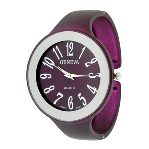 MATTE FINISH BAND BIG ROUND FACE BIG NUMBERS LADY CUFF WATCH