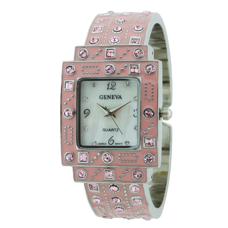 CRYSTAL/ENAMEL MATRIX CUFF WATCH